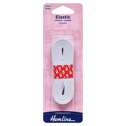 General Purpose White Braided Elastic - 2m x 12mm