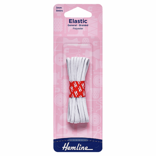 General Purpose White Braided Elastic - 5m x 3mm