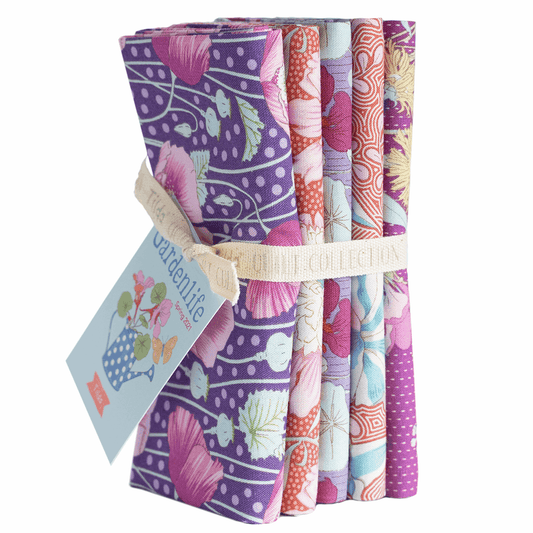 Tilda - Gardenlife Fat Quarter Bundle - 50 x 55cm - 5 Pieces - Lilac/Coral