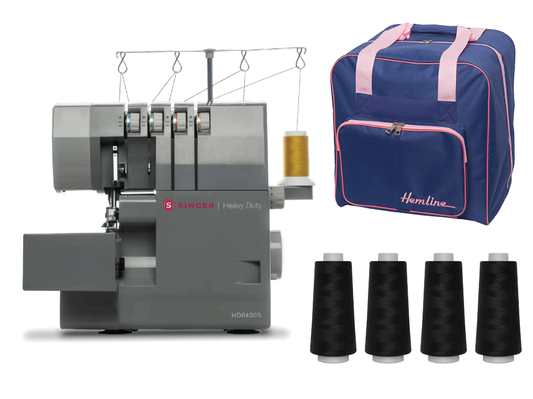Singer Heavy Duty HD0405S Overlocker with Accessory Bundle - 4 x thread cones and Overlocker Bag - New 2025 model